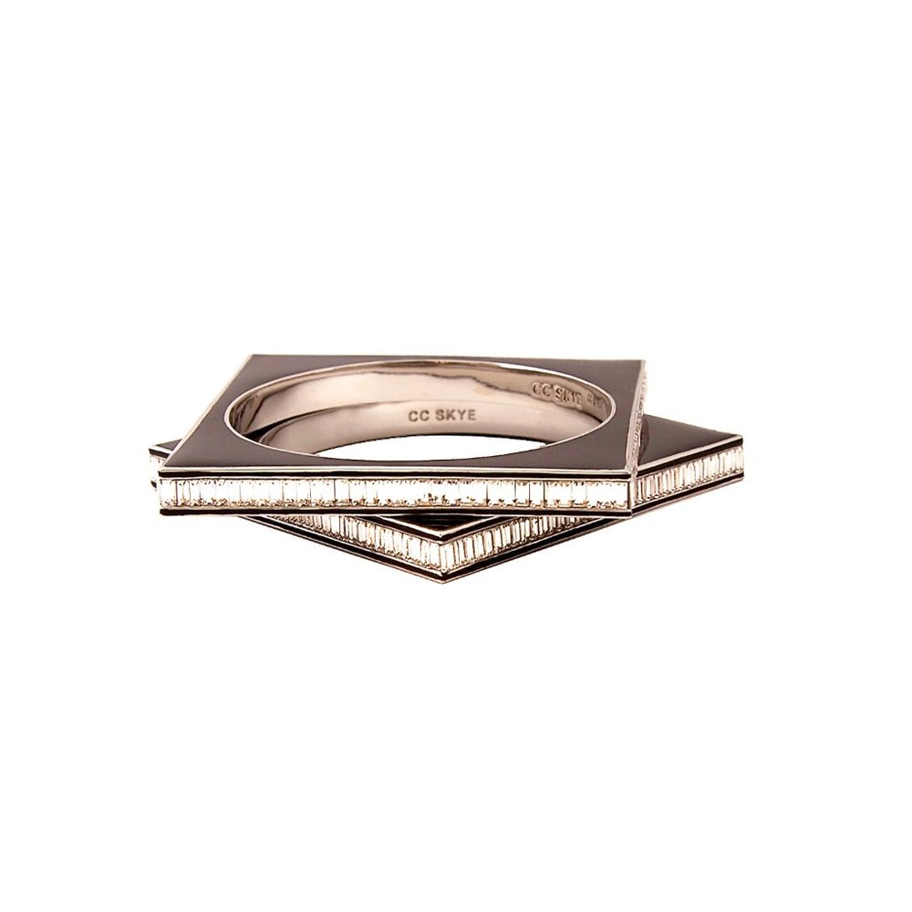 Pair of Enamel Bangles with Crystal Baguettes